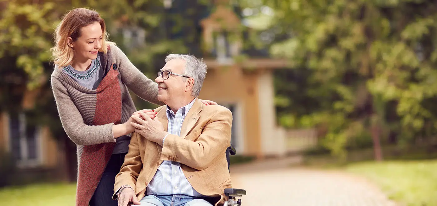 Woman and elderly man defining a new normalcy Woman and elderly man defining a new normalcy